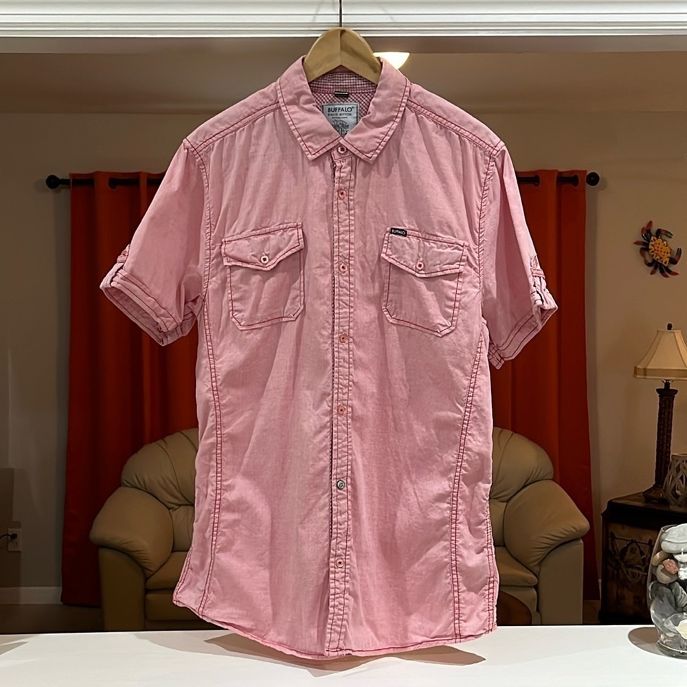 Men's Buffalo David Bitton Short Sleeve Cotton Button Down Shirt Size L